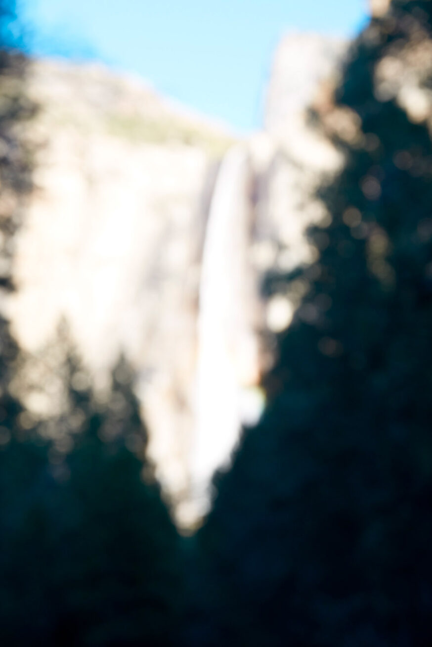 A blurred color photograph of Yosemite Valley