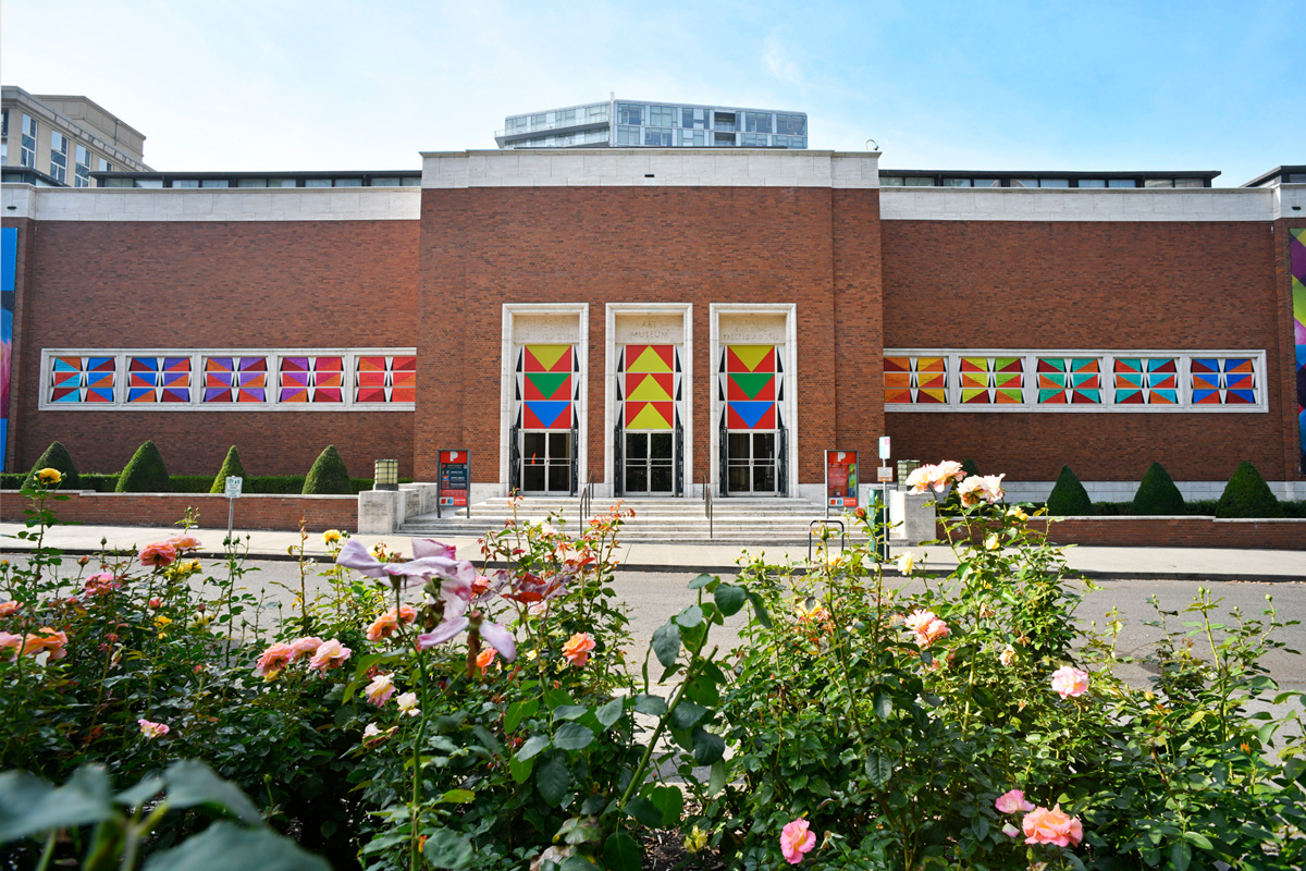 Jeffrey Gibson, They Come From Fire, 2022. Site-specific installation, Portland Art Museum.