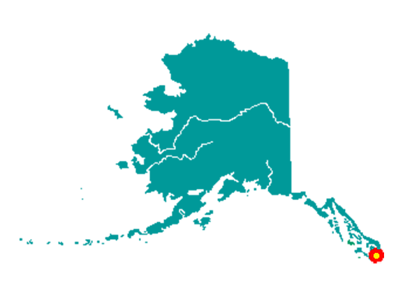 Marker indicated location of Metlakatla, Alaska